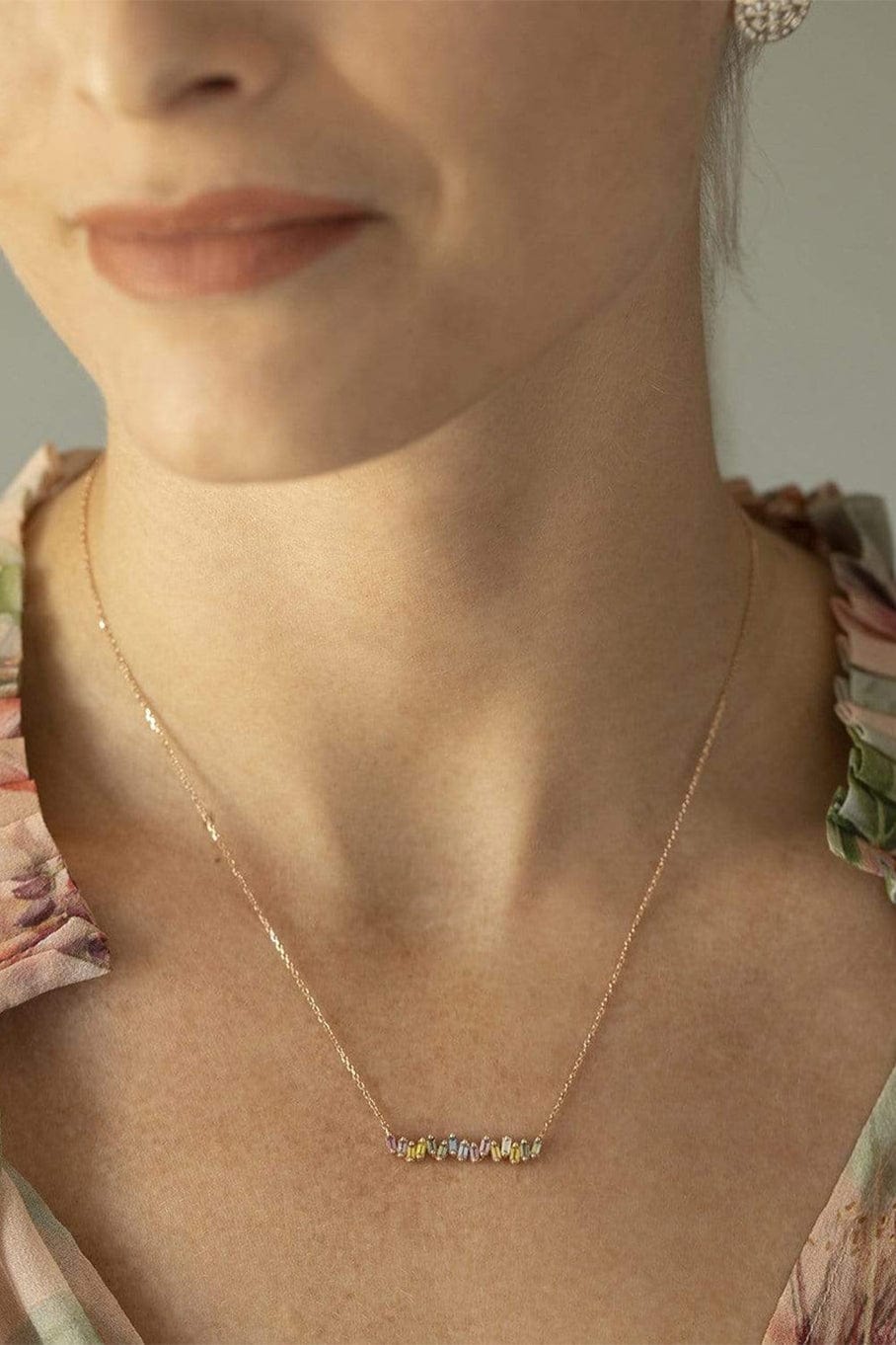 SUZANNE KALAN-Pastel Sapphire and Diamond Bar Necklace - Rose Gold-ROSE GOLD