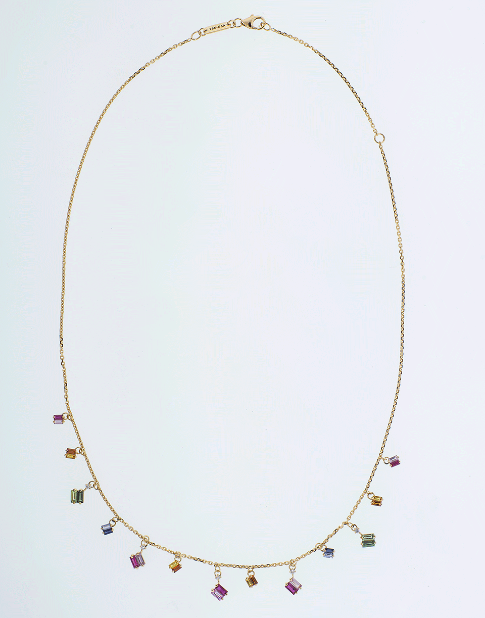 SUZANNE KALAN-Rainbow Sapphire Dangle Necklace-ROSE GOLD