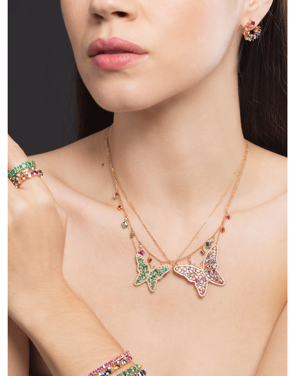 SUZANNE KALAN-Rainbow Sapphire Dangle Necklace-ROSE GOLD
