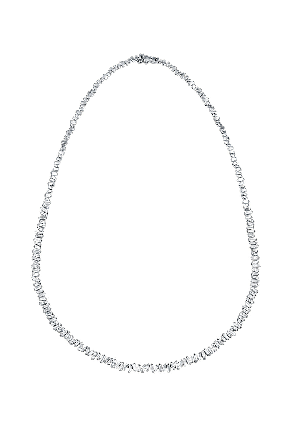 Classic Diamond Baguette Tennis Necklace-WHITE GOLD-17-JEWELRYFINE JEWELNECKLACE O-SUZANNE KALAN