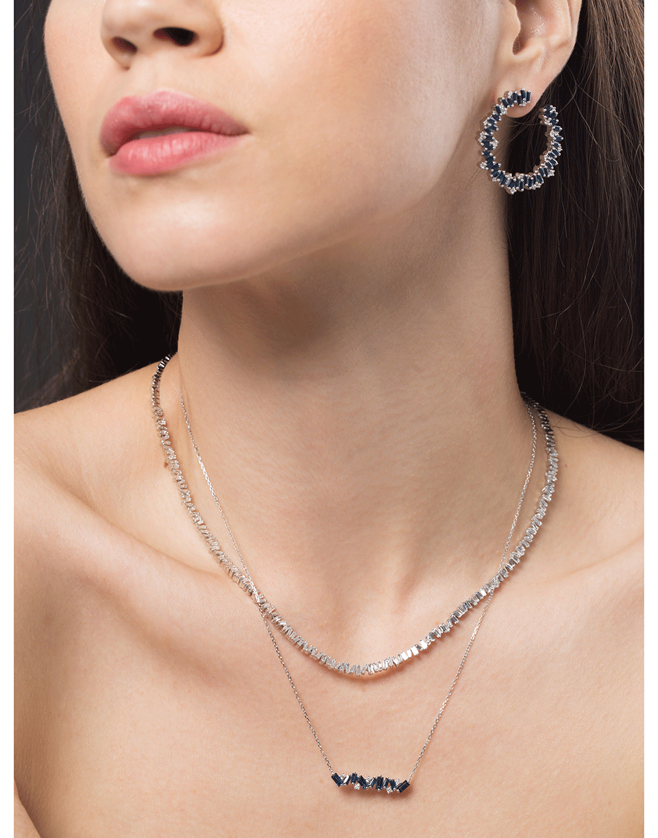 SUZANNE KALAN-Blue Sapphire Baguette and Diamond Bar Necklace-WHITE GOLD