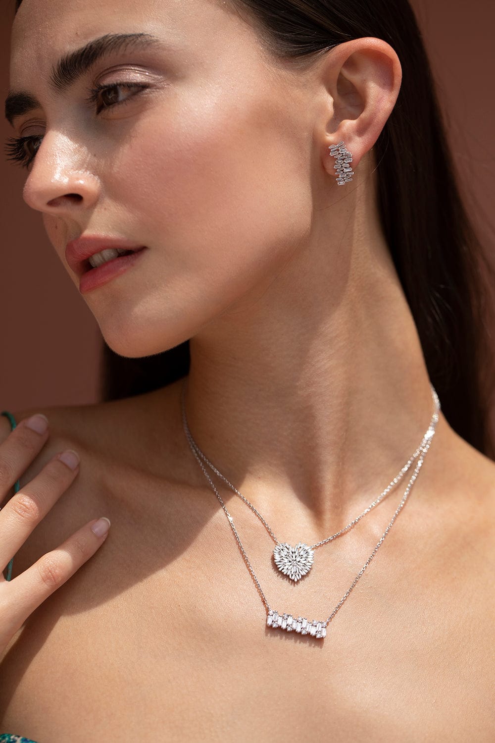 SUZANNE KALAN-Diamond Baguette Bar Necklace-WHITE GOLD