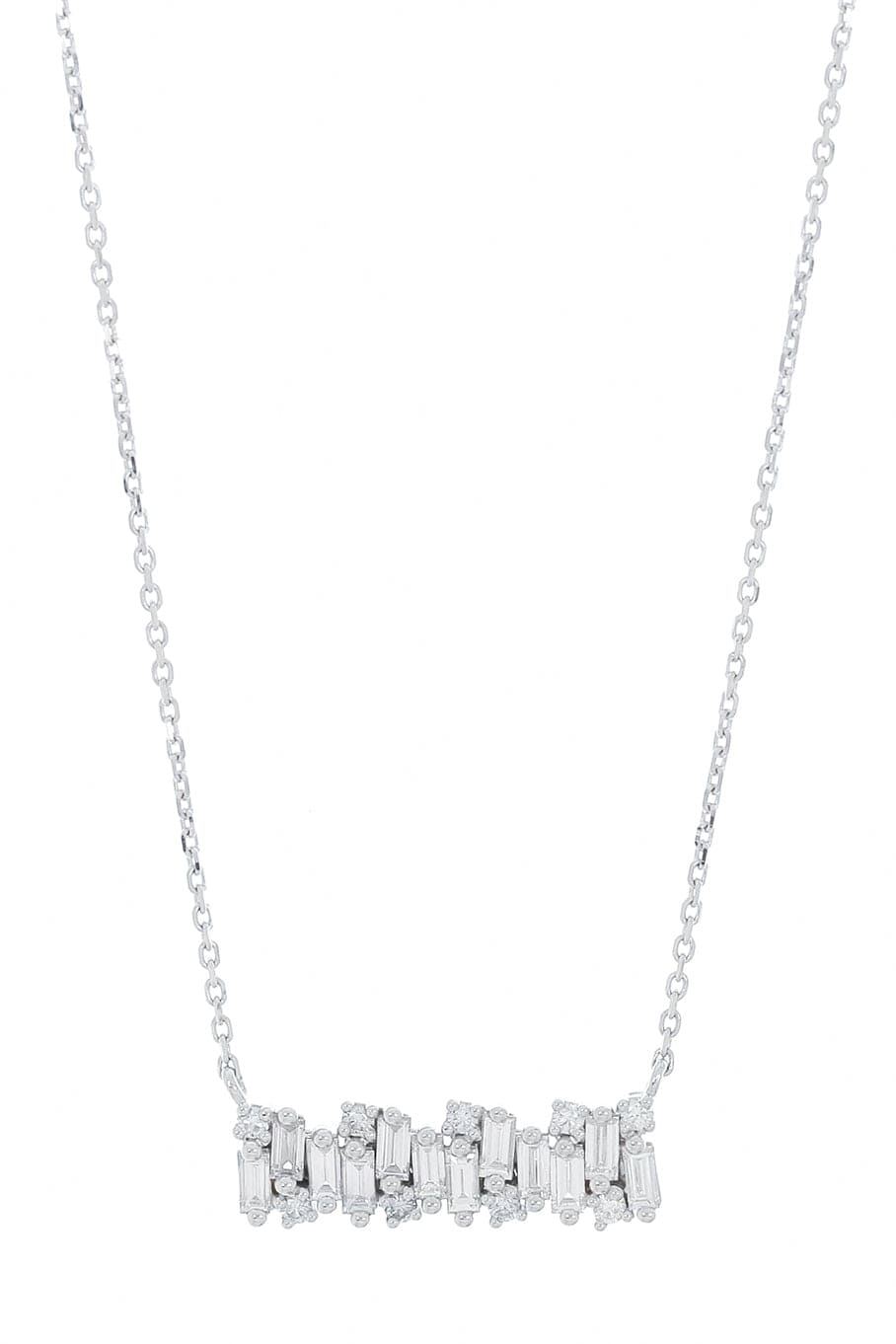 SUZANNE KALAN-Diamond Baguette Bar Necklace-WHITE GOLD