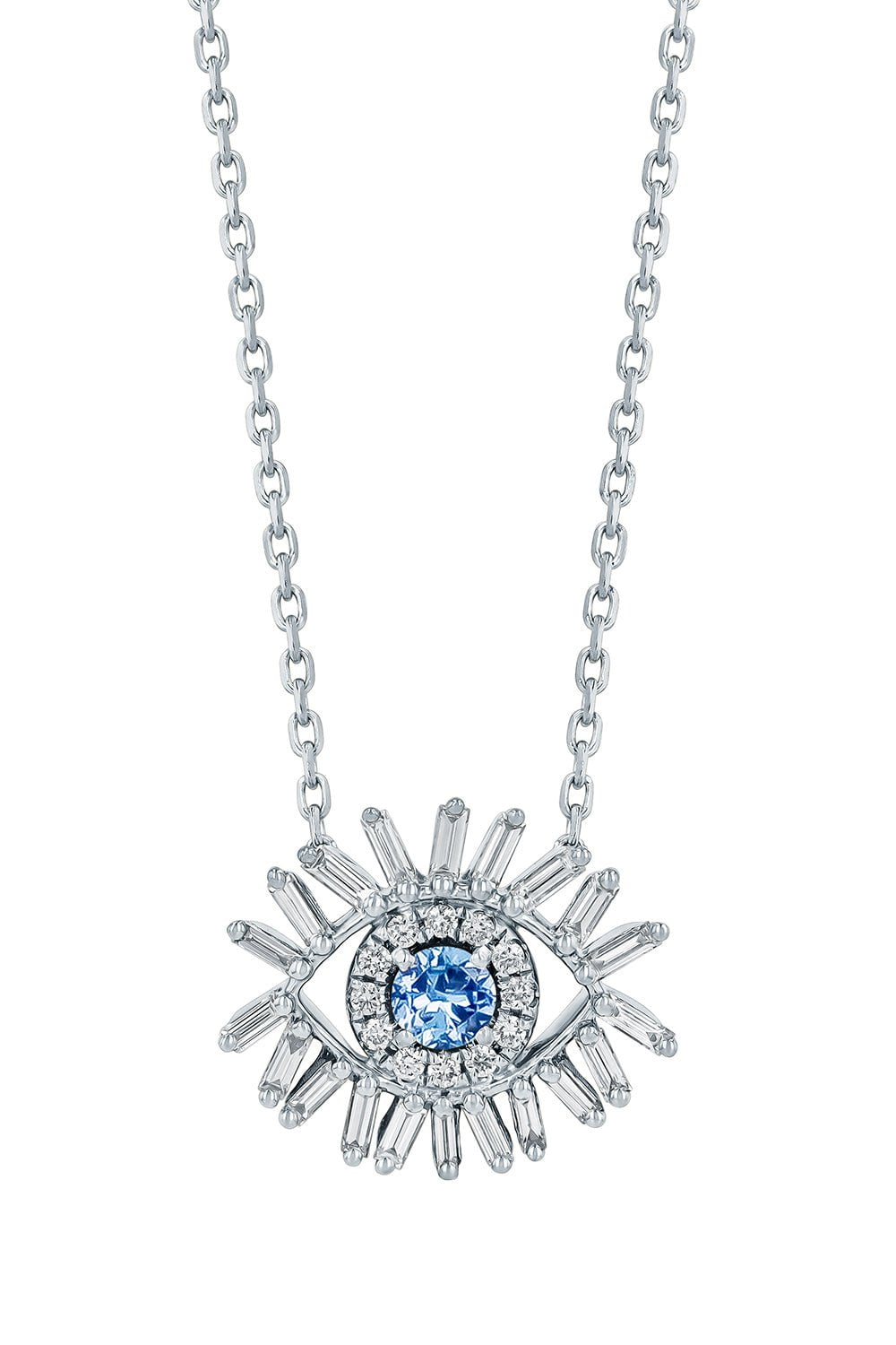 SUZANNE KALAN-Evil Eye Mini Sapphire Pendant Necklace-WHITE GOLD