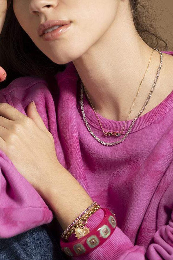 SUZANNE KALAN-Fireworks Mini Baguette Tennis Necklace-WHITE GOLD