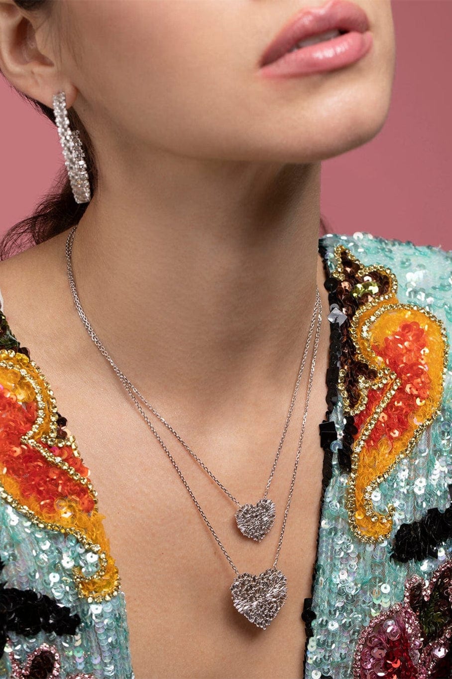SUZANNE KALAN-Large Baguette Diamond Heart Necklace-WHITE GOLD