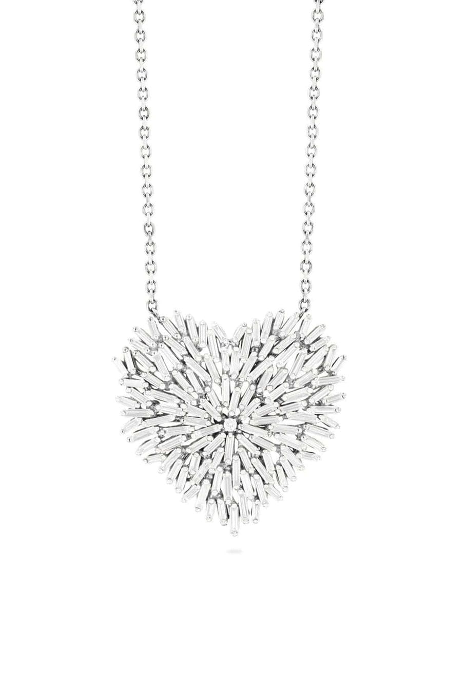 SUZANNE KALAN-Large Baguette Diamond Heart Necklace-WHITE GOLD