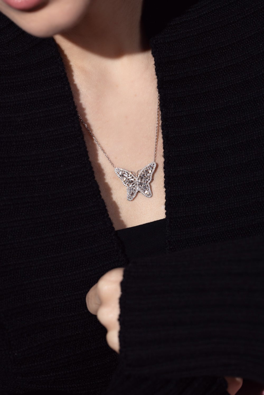 SUZANNE KALAN-Medium Diamond Butterfly Necklace-WHITE GOLD