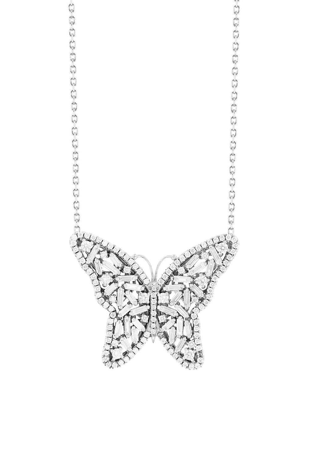 SUZANNE KALAN-Medium Diamond Butterfly Necklace-WHITE GOLD