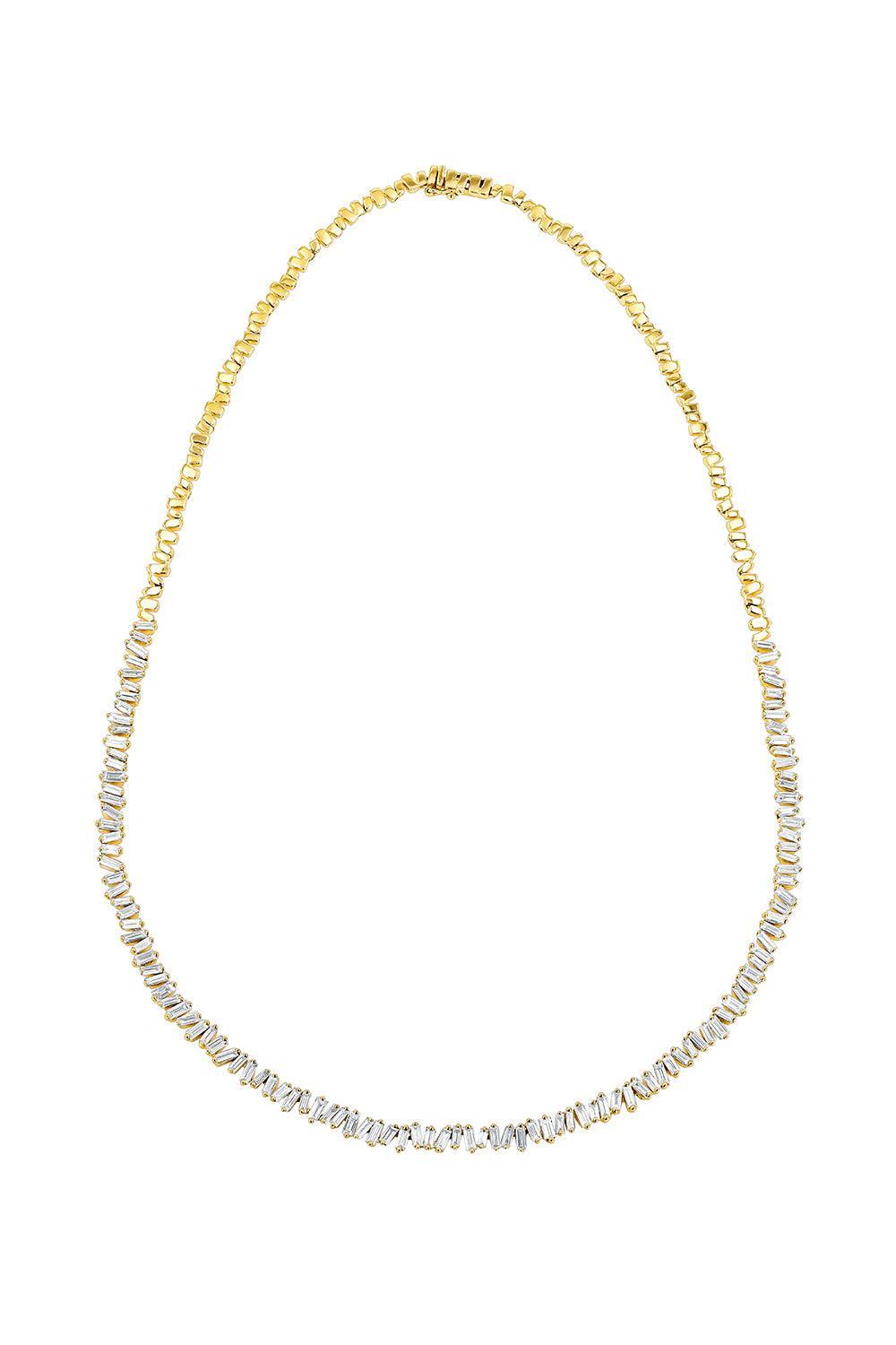 Classic Diamond Baguette Tennis Necklace-YELLOW GOLD-17-JEWELRYFINE JEWELNECKLACE O-SUZANNE KALAN