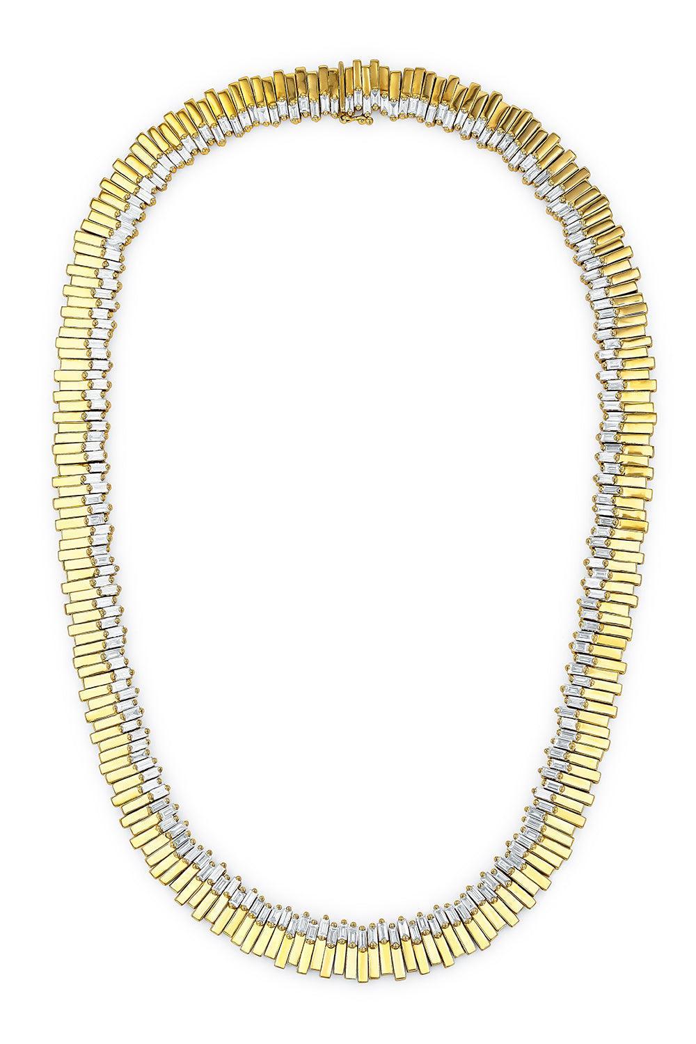 Diamond Bagguette Jagged Necklace-YELLOW GOLD-17-JEWELRYFINE JEWELNECKLACE O-SUZANNE KALAN
