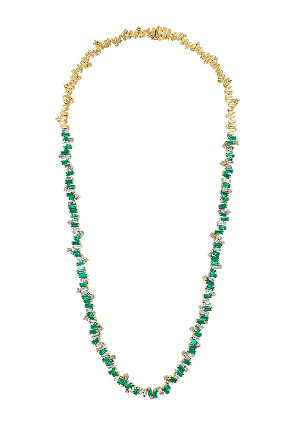 SUZANNE KALAN-Emerald Diamond Baguette Tennis Necklace-YELLOW GOLD