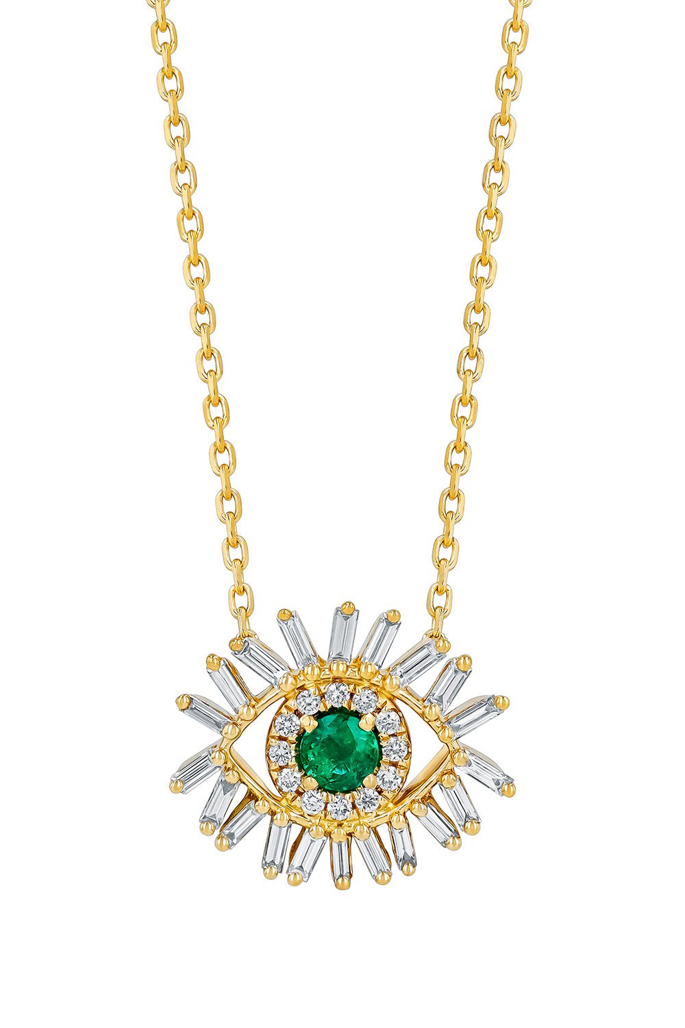SUZANNE KALAN-Evil Eye Mini Emerald Pendant Necklace-YELLOW GOLD
