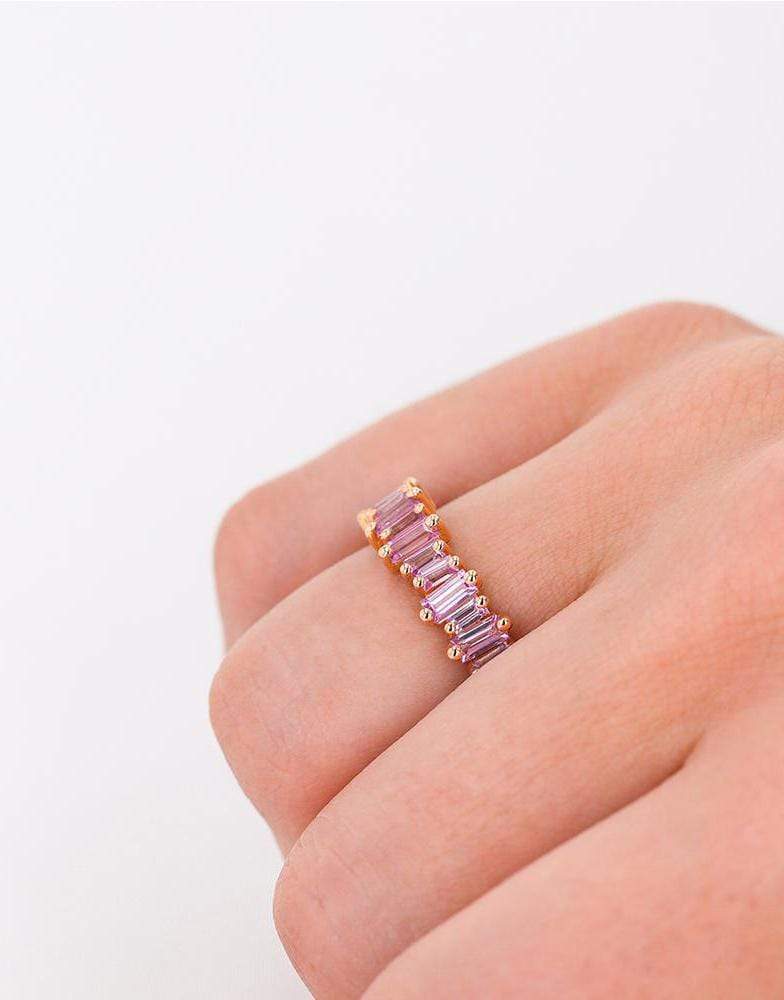 SUZANNE KALAN-Pink Sapphire Baguette Eternity Band-ROSE GOLD