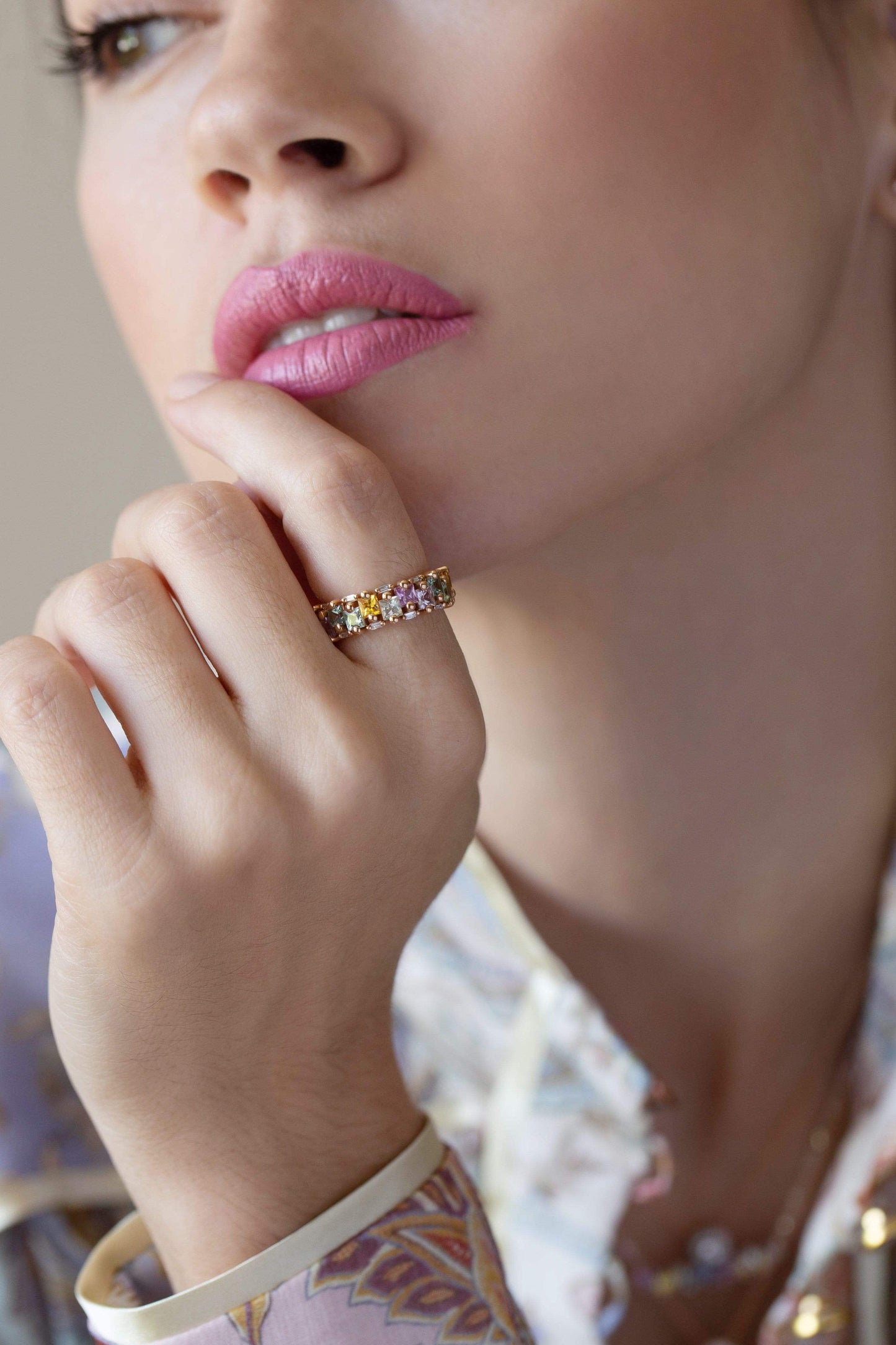 SUZANNE KALAN-Pastel Sapphire and Diamond Eternity Band-ROSE GOLD