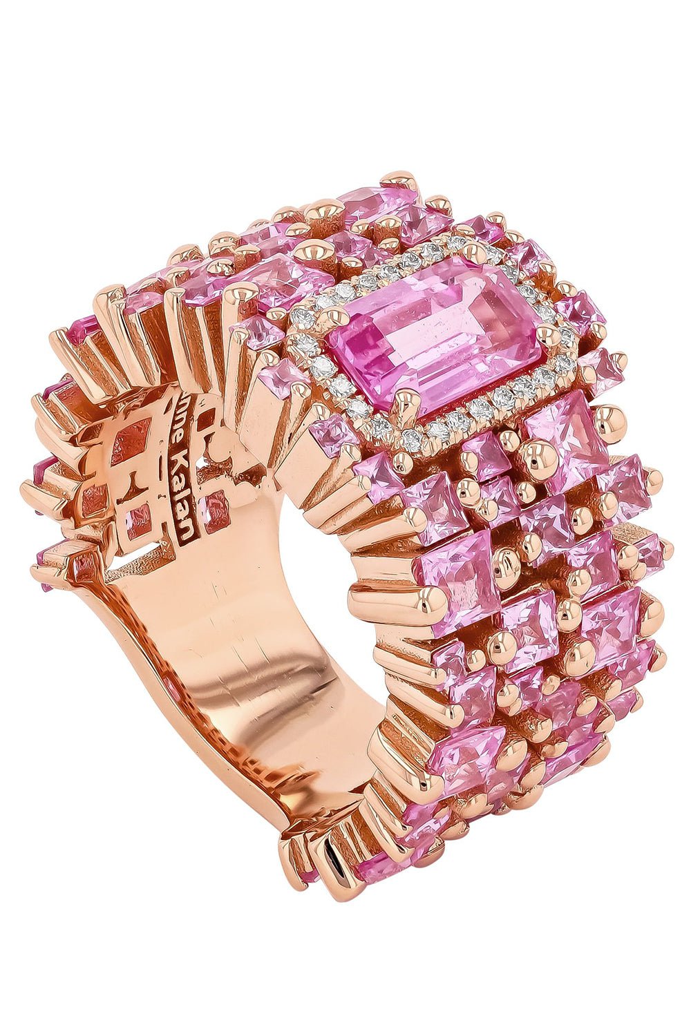 SUZANNE KALAN-Pink Sapphire Diamond Baguette Ring-ROSE GOLD