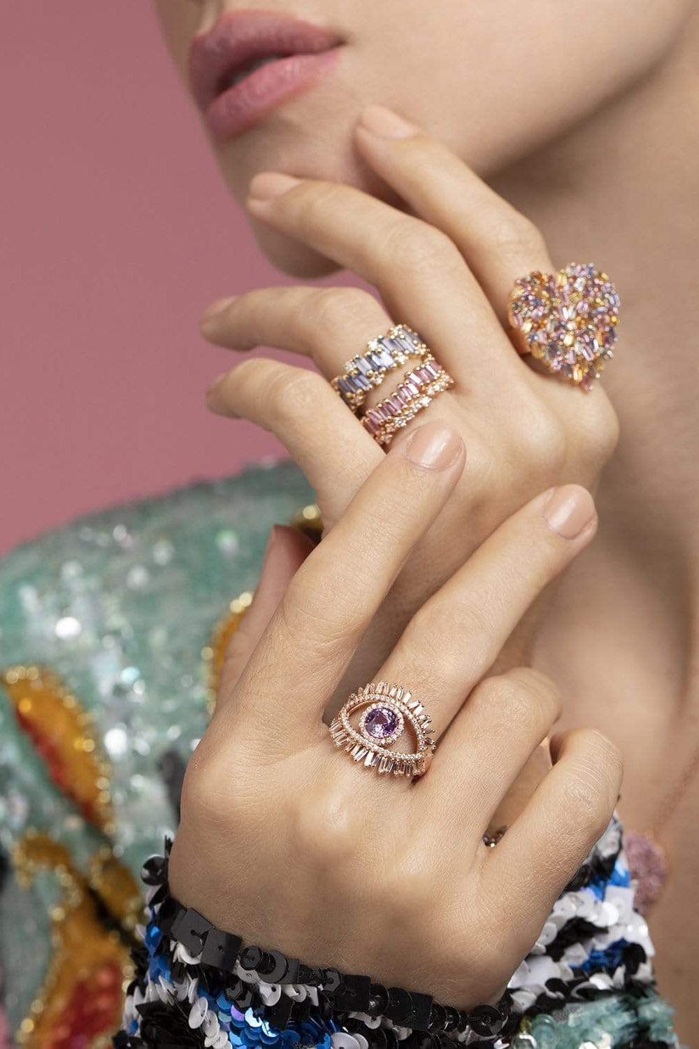 SUZANNE KALAN-Short Stack Pink Sapphire Eternity Band-ROSE GOLD