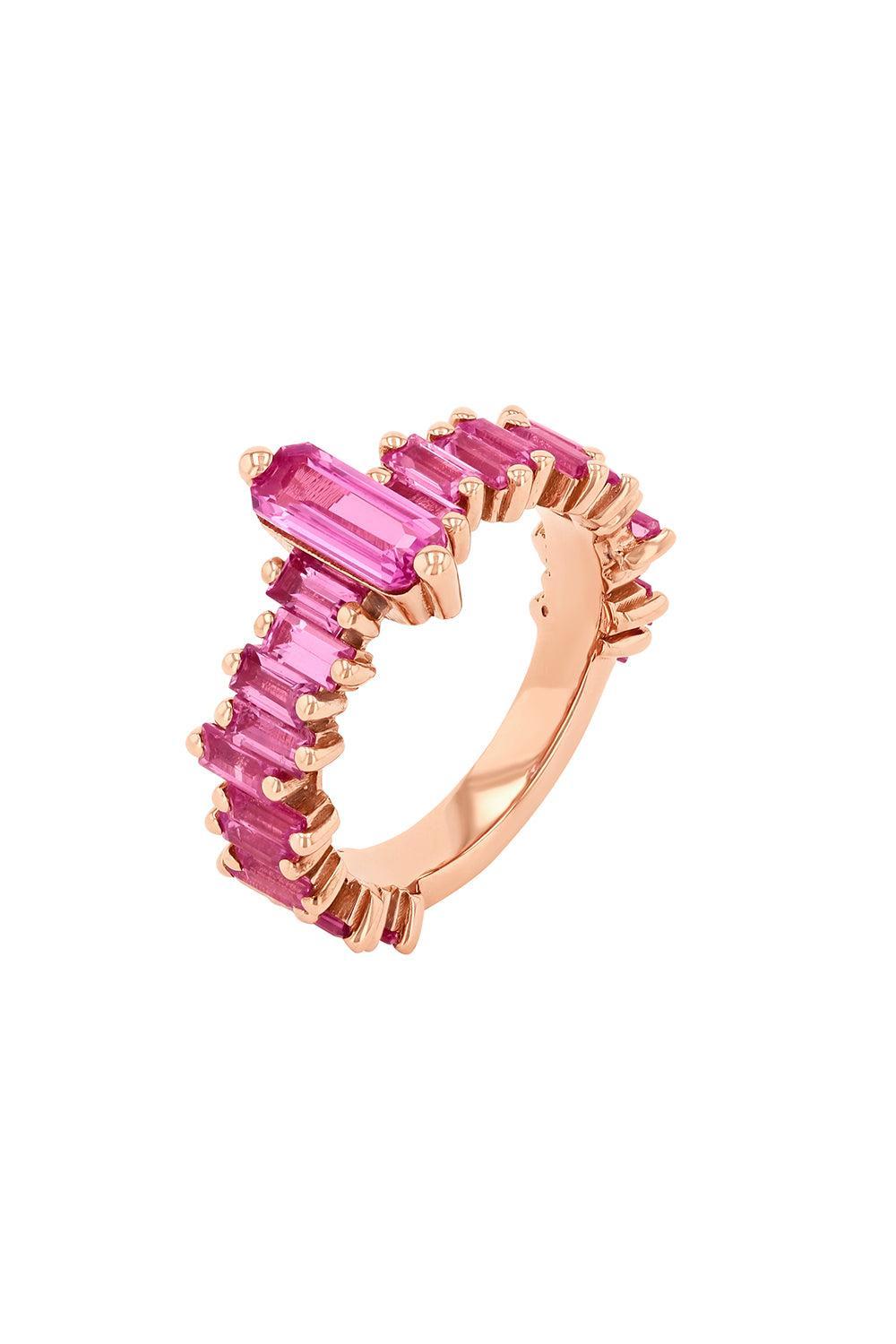 Pink Sapphire Baguette Step Ring-ROSE GOLD-7.25-JEWELRYFINE JEWELRING-SUZANNE KALAN