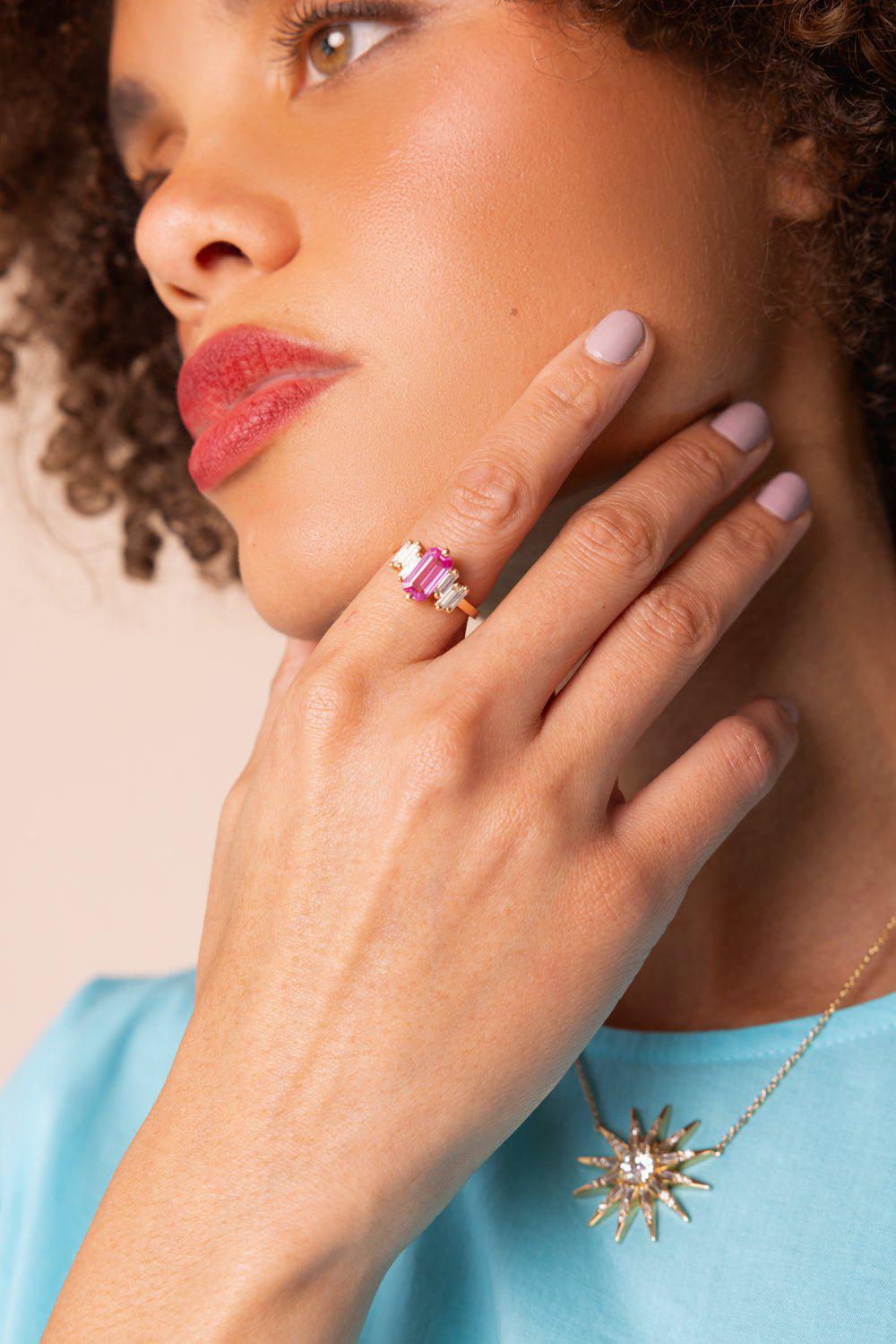SUZANNE KALAN-Pink Sapphire Diamond Ring-ROSE GOLD