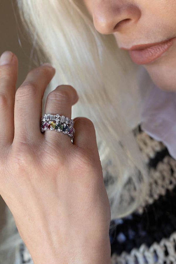SUZANNE KALAN-Alaia Rainbow Sapphire Eternity Band - White Gold-WHITE GOLD