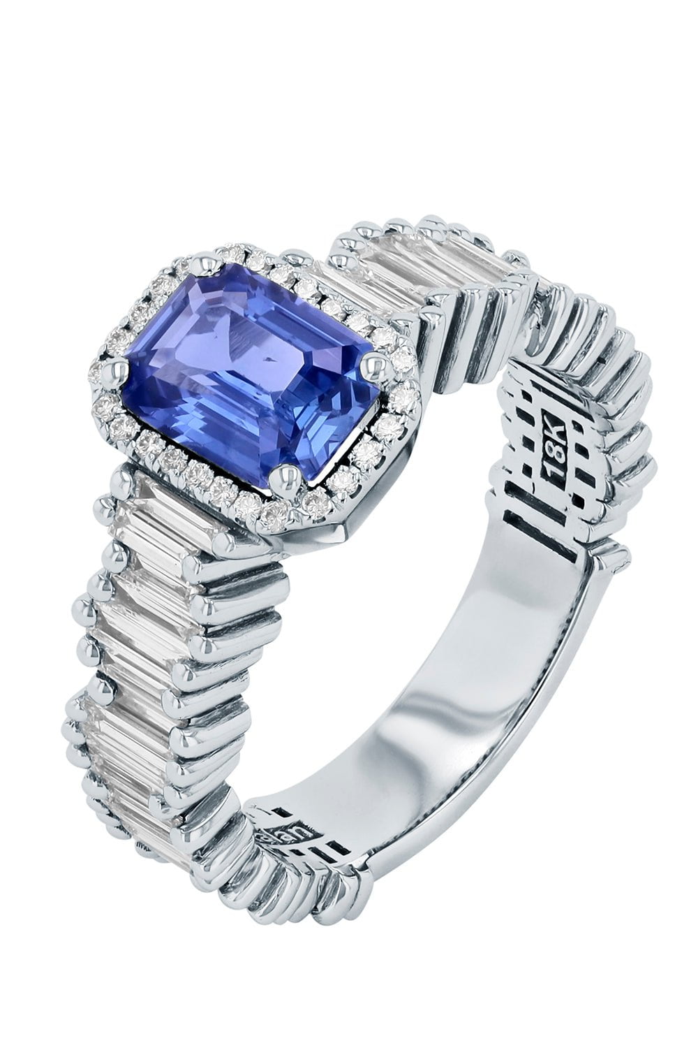 SUZANNE KALAN-Blue Sapphire Diamond Baguette Ring-WHITE GOLD