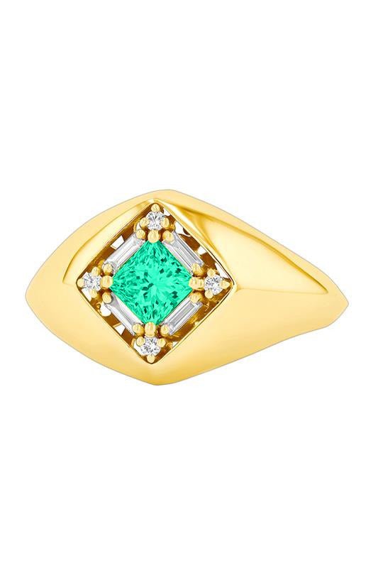 SUZANNE KALAN-Emerald Diamond Signet Ring-YELLOW GOLD