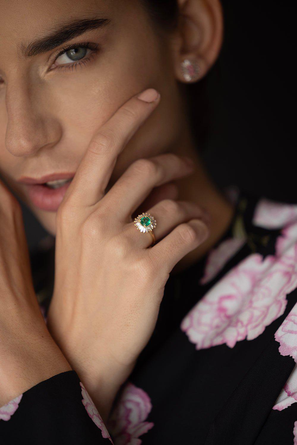 SUZANNE KALAN-Emerald Diamond Baguette Ring-YELLOW GOLD