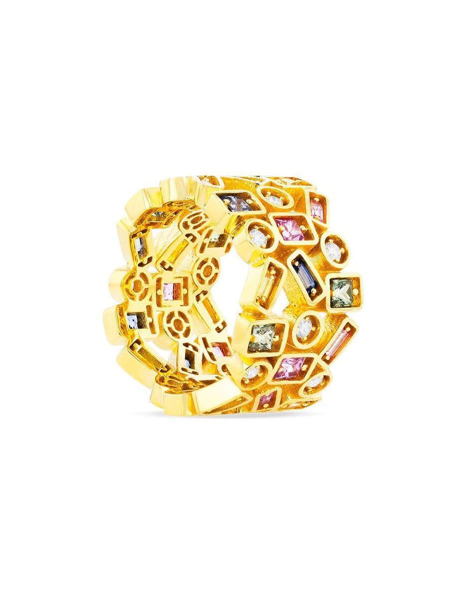 SUZANNE KALAN-Triple Row Pastel Sapphire Inlay Band-YELLOW GOLD