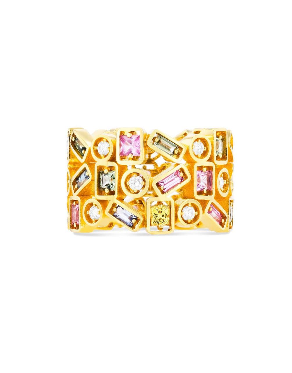 SUZANNE KALAN-Triple Row Pastel Sapphire Inlay Band-YELLOW GOLD