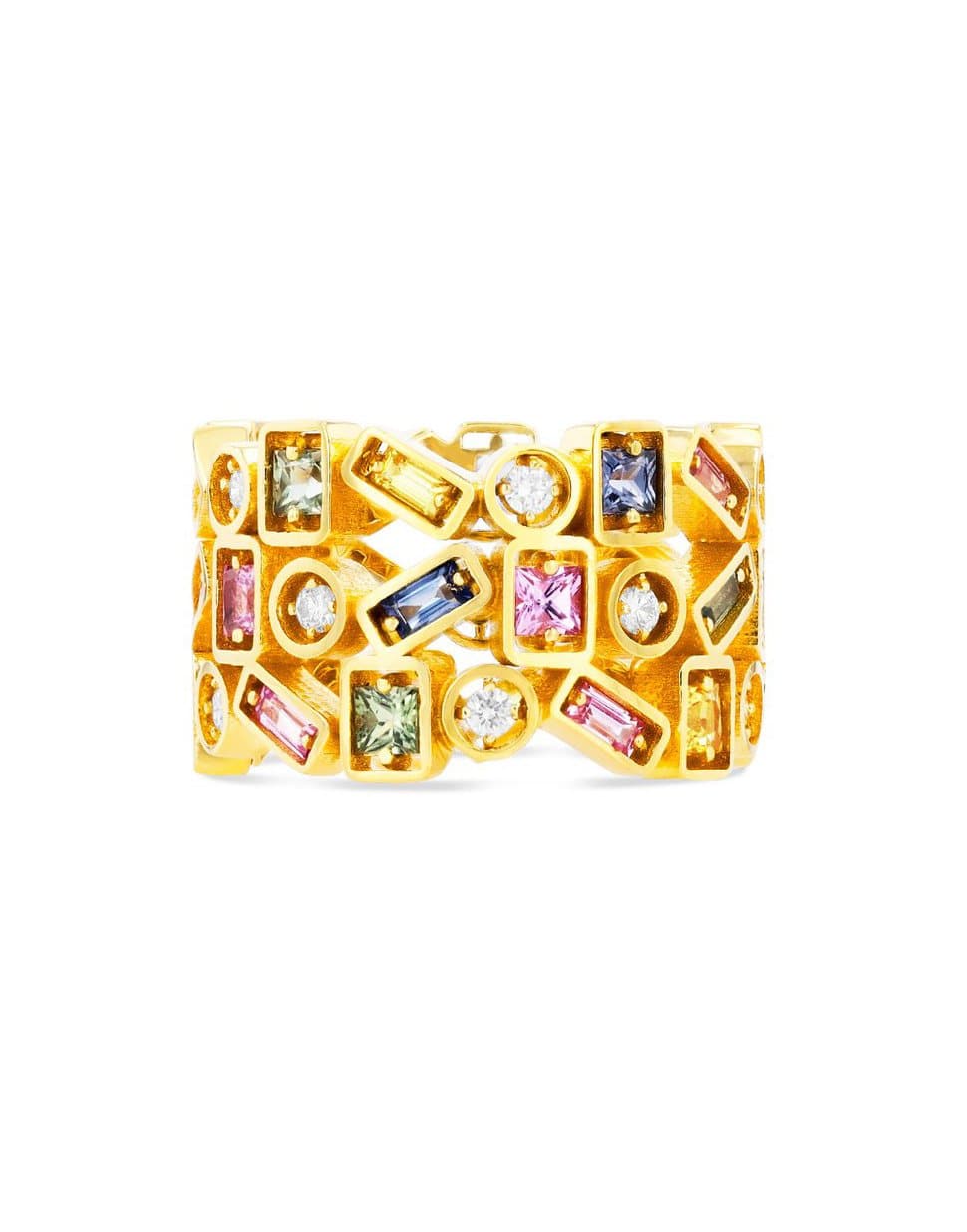 SUZANNE KALAN-Triple Row Pastel Sapphire Inlay Band-YELLOW GOLD