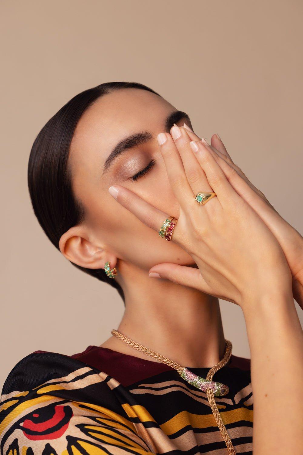 SUZANNE KALAN-Emerald Diamond Baguette Ring-YELLOW GOLD