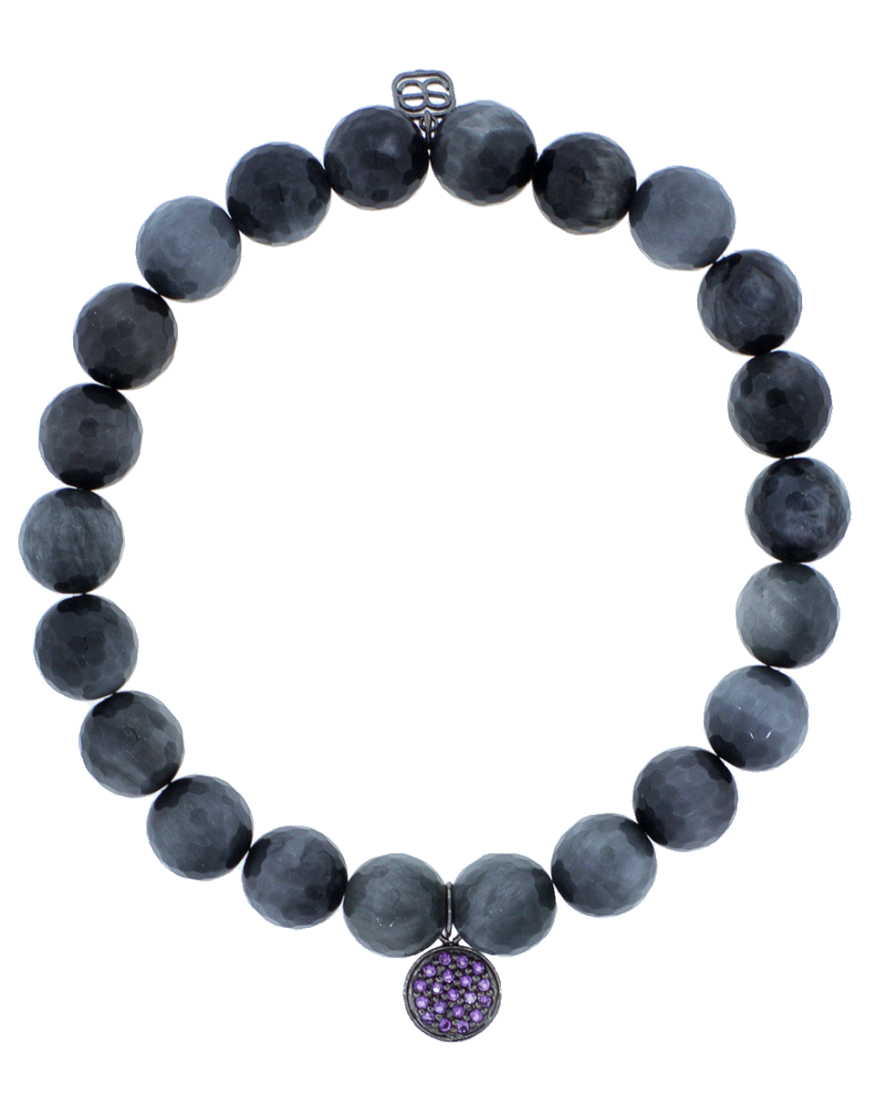 SYDNEY EVAN-Amethyst Pave Disc Charm Bracelet-BLACK GOLD