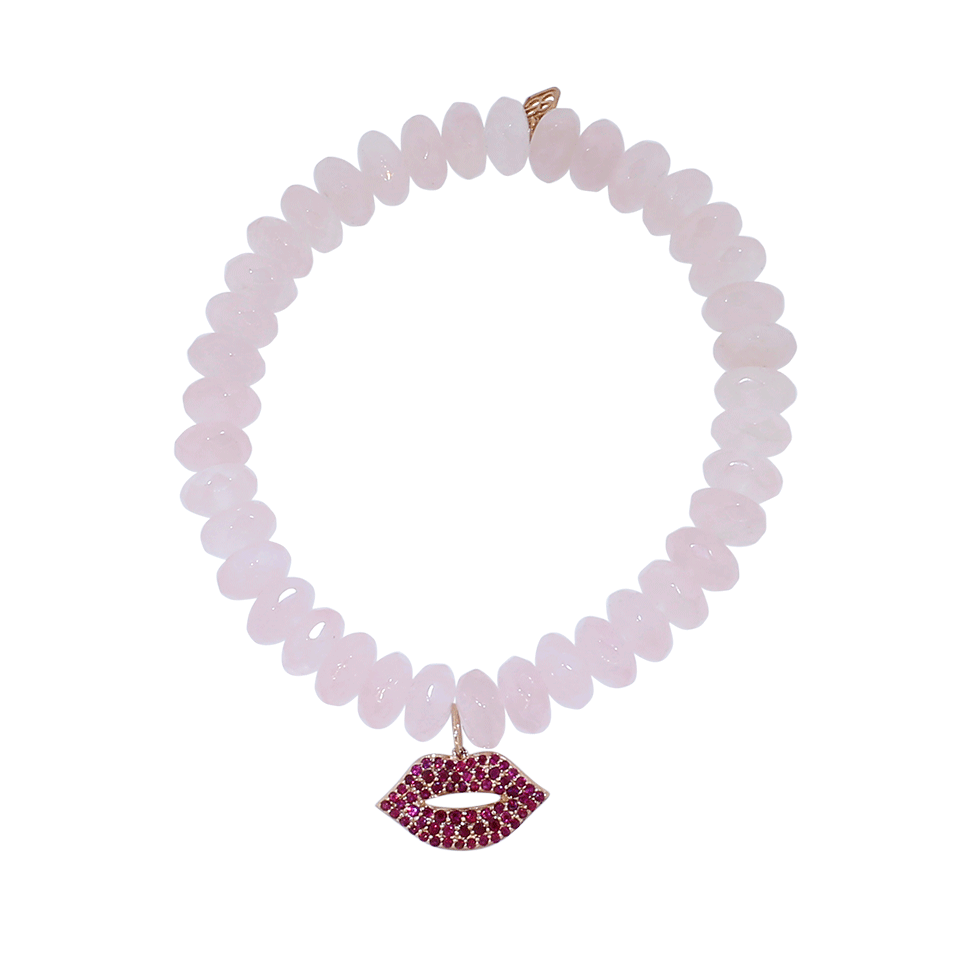 SYDNEY EVAN-Ruby Lips Rose Quartz Rondelle Beaded Bracelet-ROSE GOLD
