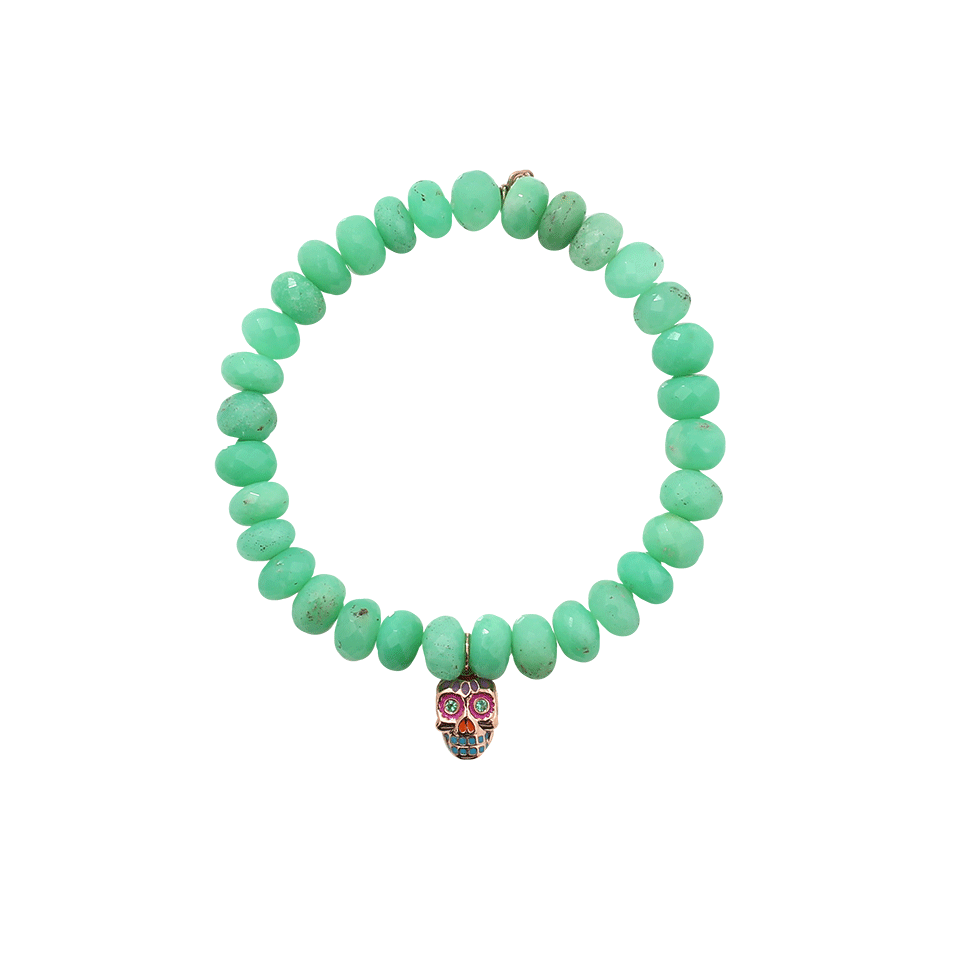 SYDNEY EVAN-Skull Chrysoprase Beaded Bracelet-ROSE GOLD