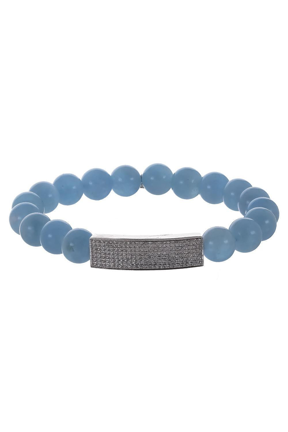 Aquamarine Diamond Pave Small ID Bar Beaded Bracelet-WHITE GOLD-JEWELRYFINE JEWELBRACELET O-SYDNEY EVAN