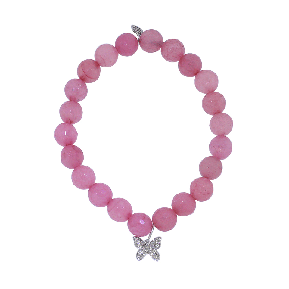 SYDNEY EVAN-Diamond Butterfly Rose Jade Beaded Bracelet-WHITE GOLD