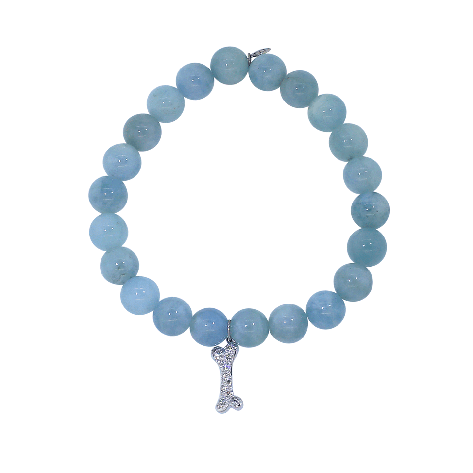 SYDNEY EVAN-Diamond Dog Bone Aquamarine Beaded Bracelet-WHITE GOLD