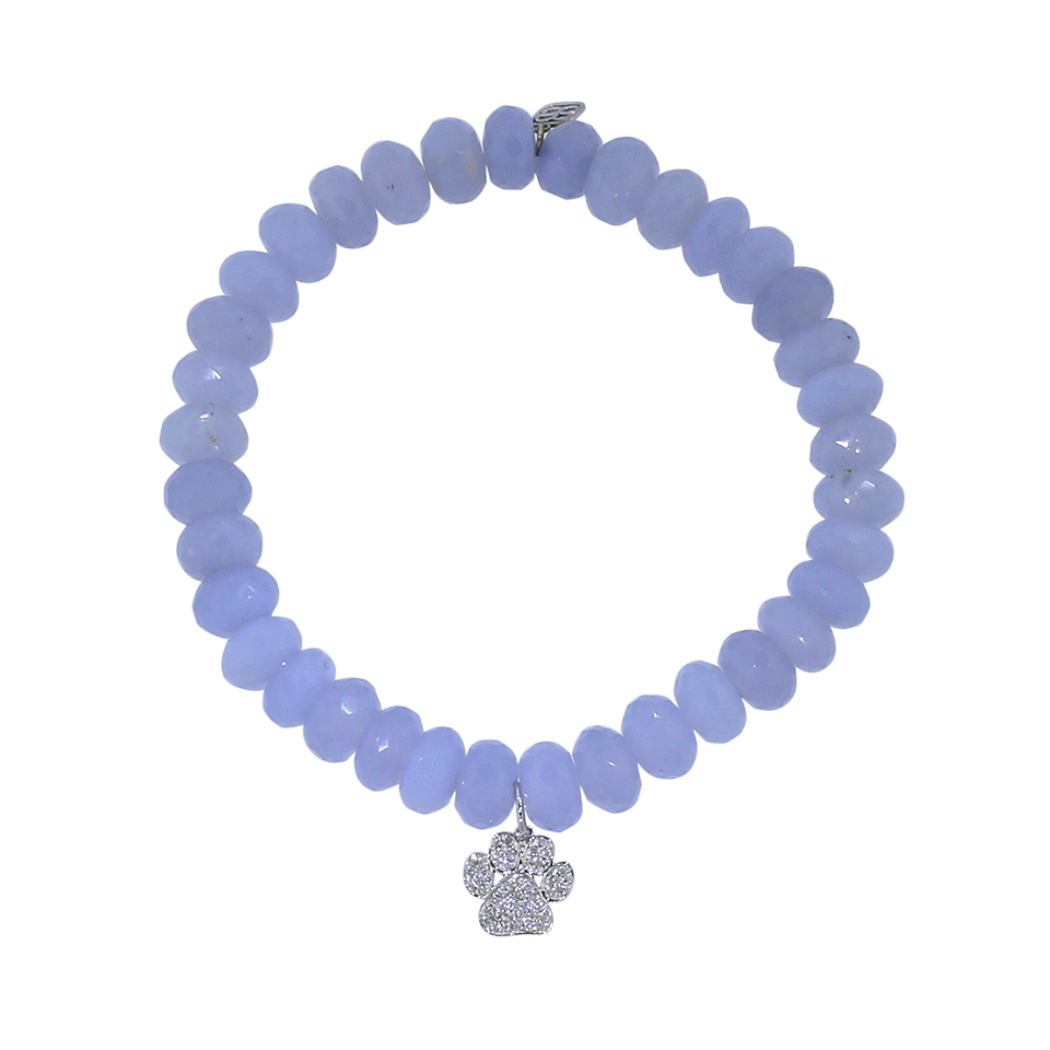 SYDNEY EVAN-Diamond Dog Paw Light Blue Chalcedony Beaded Bracelet-WHITE GOLD