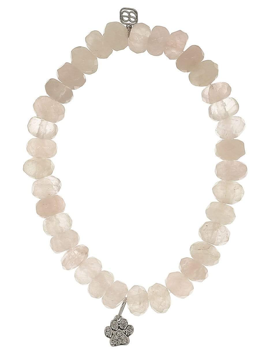 SYDNEY EVAN-Diamond Paw Charm Rose Quartz Bracelet-WHITE GOLD