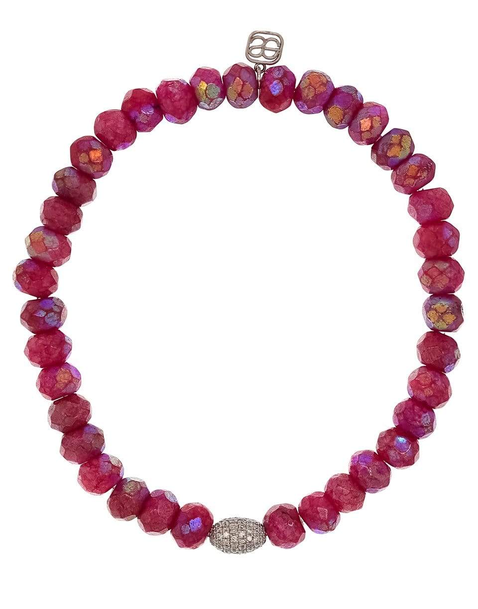 SYDNEY EVAN-Fuschia Moonstone Pave Oval Bead Bracelet-WHITE GOLD
