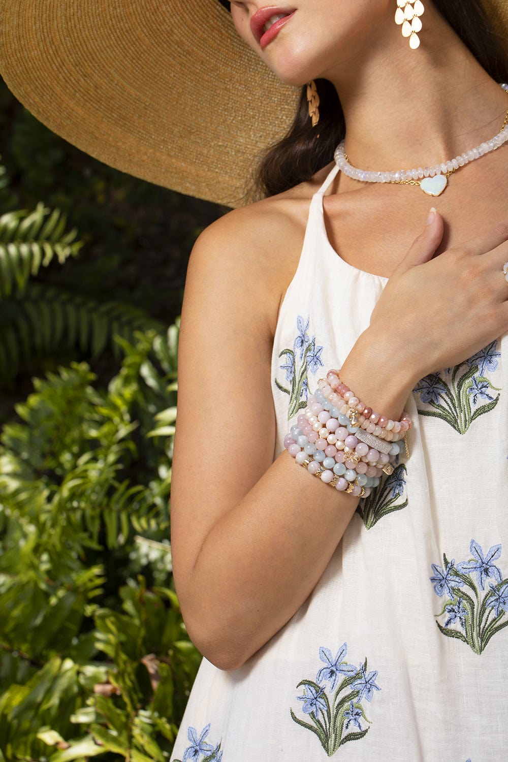 SYDNEY EVAN-Pave Rectangle Aquamarine Bead Bracelet-WHITE GOLD
