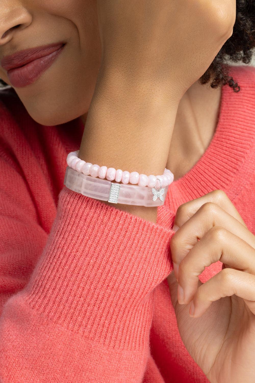 Pink Grapolite Butterfly Charm Bracelet-WHITE GOLD-JEWELRYFINE JEWELBRACELET O-SYDNEY EVAN