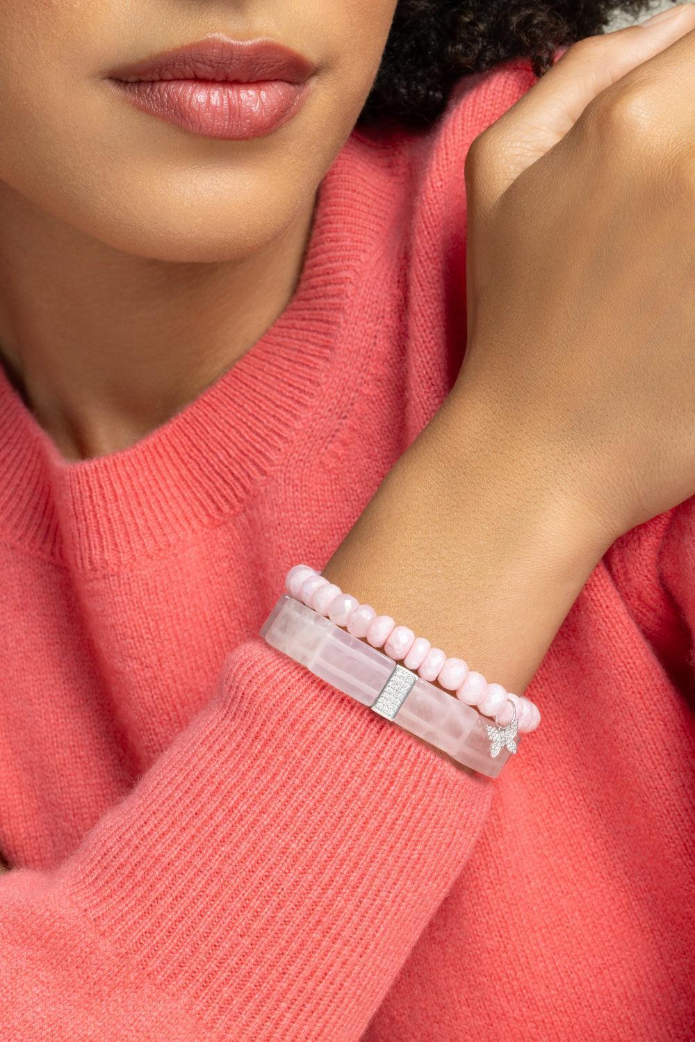 Pink Grapolite Butterfly Charm Bracelet-WHITE GOLD-JEWELRYFINE JEWELBRACELET O-SYDNEY EVAN