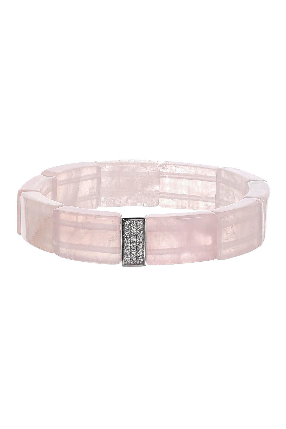 Rose Quartz Pave Rectangle Bracelet-WHITE GOLD-JEWELRYFINE JEWELBRACELET O-SYDNEY EVAN