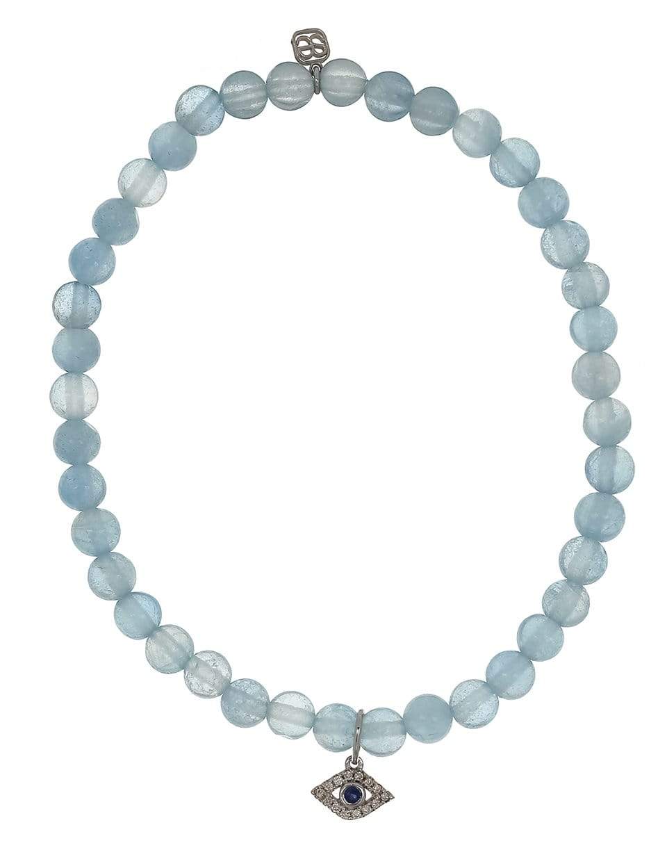 SYDNEY EVAN-Sapphire Evil Eye Charm Aquamarine Bead Bracelet-WHITE GOLD