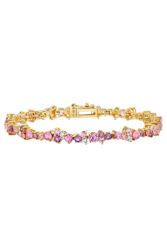 Pink Sapphire Diamond Cocktail Tennis Bracelet-YELLOW GOLD-6.75-JEWELRYFINE JEWELBRACELET O-SYDNEY EVAN