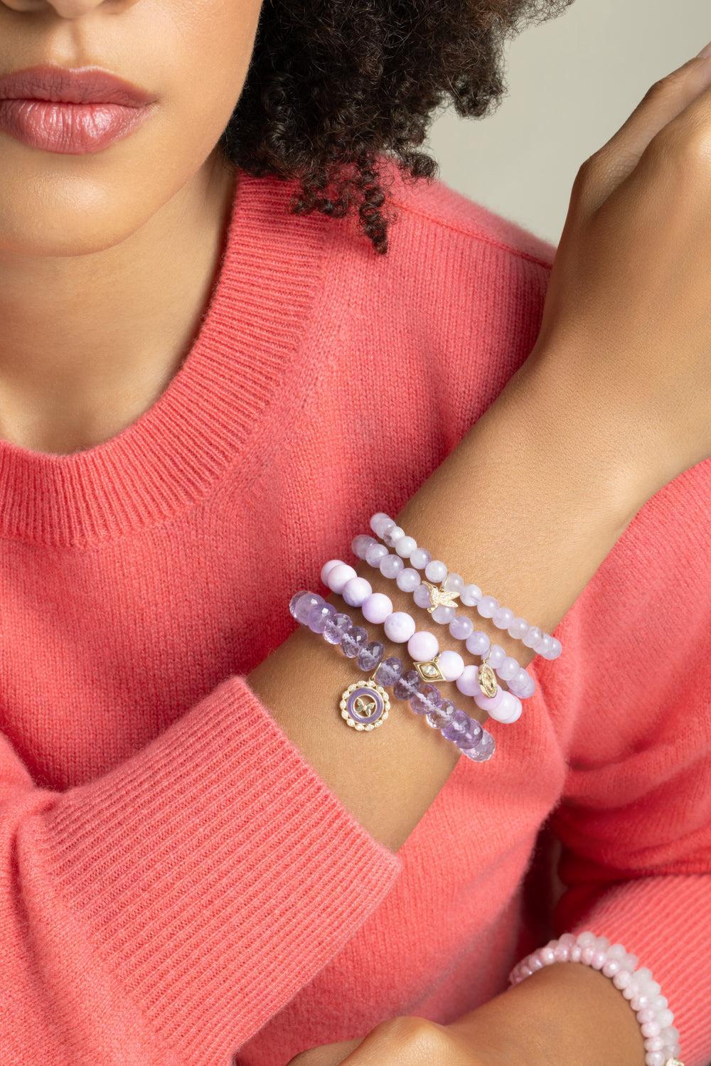 Amethyst Hummingbird Charm Bracelet-YELLOW GOLD-JEWELRYFINE JEWELBRACELET O-SYDNEY EVAN