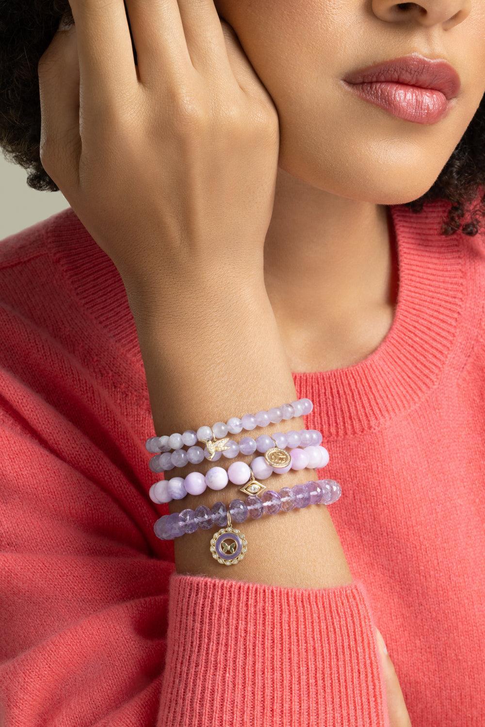 Amethyst Hummingbird Charm Bracelet-YELLOW GOLD-JEWELRYFINE JEWELBRACELET O-SYDNEY EVAN