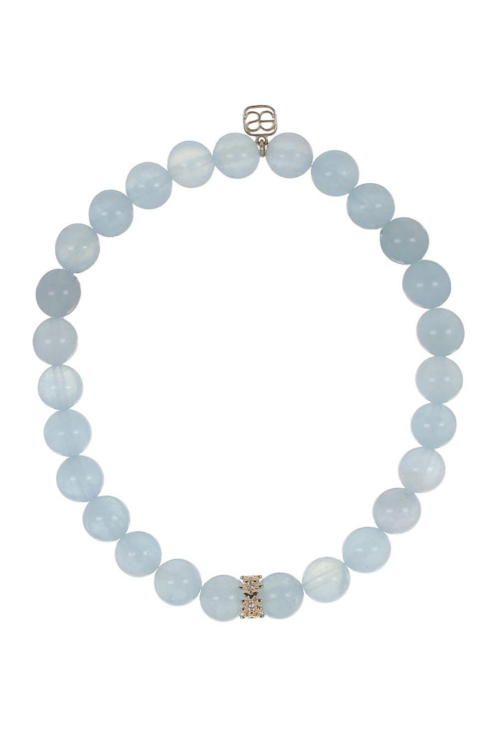 Aquamarine Daisy Rondelle Beaded Bracelet-YELLOW GOLD-JEWELRYFINE JEWELBRACELET O-SYDNEY EVAN