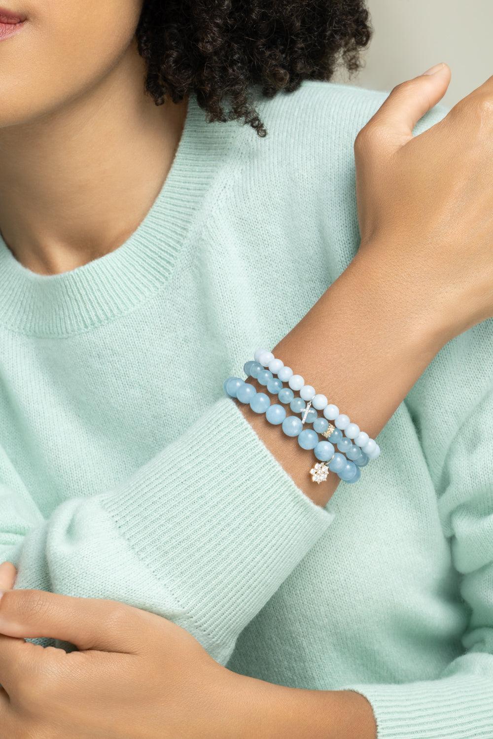 Aquamarine Diamond Disc Beaded Bracelet-YELLOW GOLD-JEWELRYFINE JEWELBRACELET O-SYDNEY EVAN